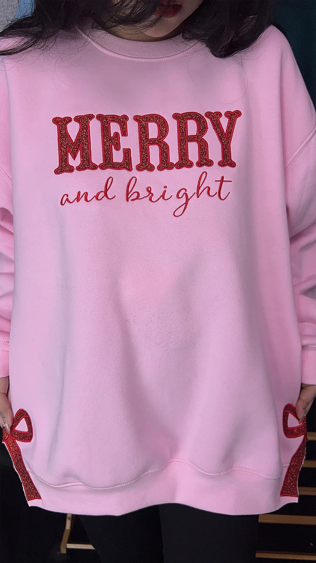Glitter Merry Christmas Embroidery – Bow Accent Edition