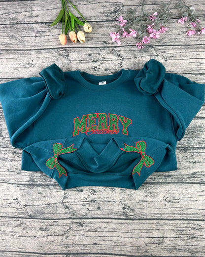 Holiday Glitter Merry Sweatshirt – Double Bow Embroidery