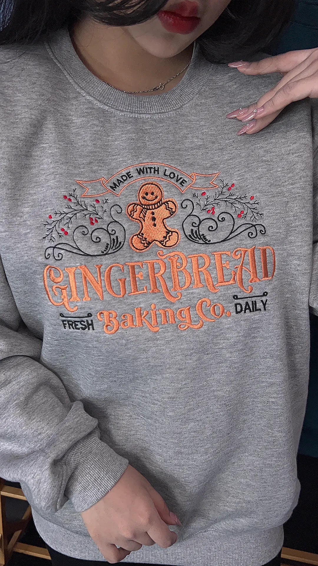 North Pole Gingerbread Embroidered Sweatshirt