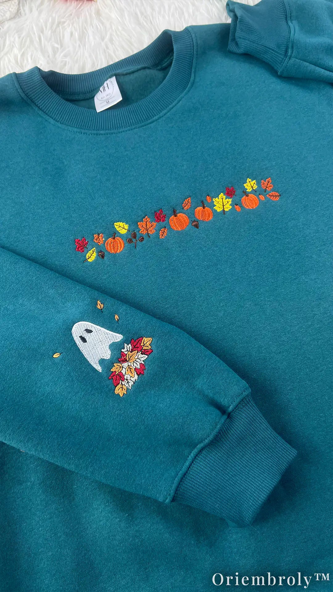 Autumn Harvest Embroidered Sweatshirt – Pumpkin Patch Ghost Fleece Crewneck