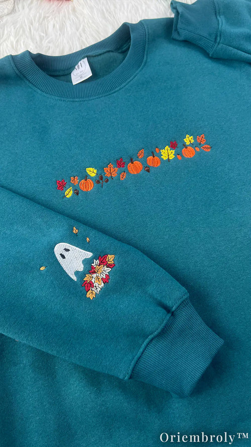 Autumn Harvest Embroidered Sweatshirt – Pumpkin Patch Ghost Fleece Crewneck