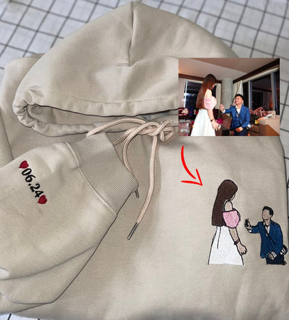 EMBROIDERED Custom Portrait From photo, Custom Embroidered Sweatshirt, Custom Couple Hoodie, Wedding Gift