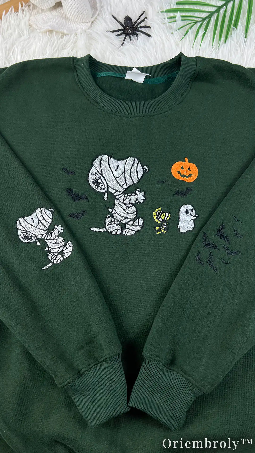 Embroidered Mummy Puppy Halloween Sweatshirt – Cute Ghost & Pumpkin Cozy Fleece Crewneck