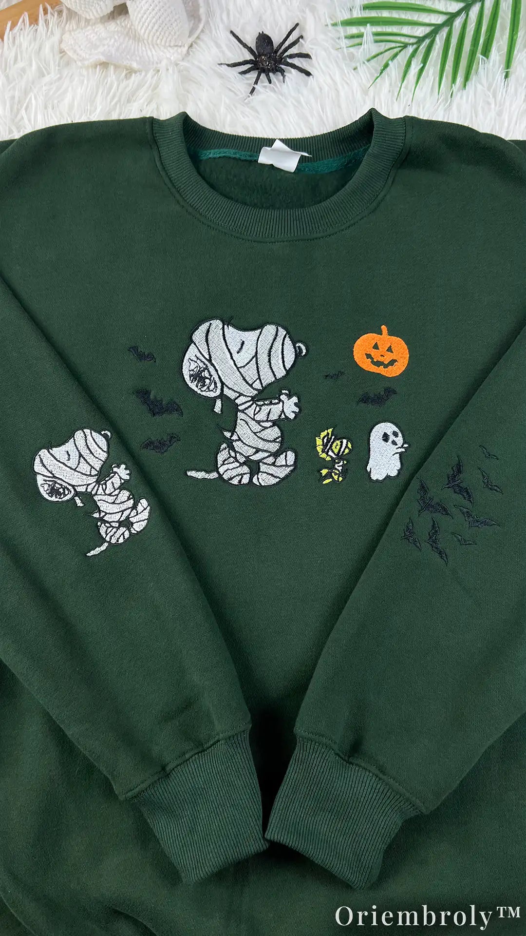 Embroidered Mummy Puppy Halloween Sweatshirt – Cute Ghost & Pumpkin Cozy Fleece Crewneck