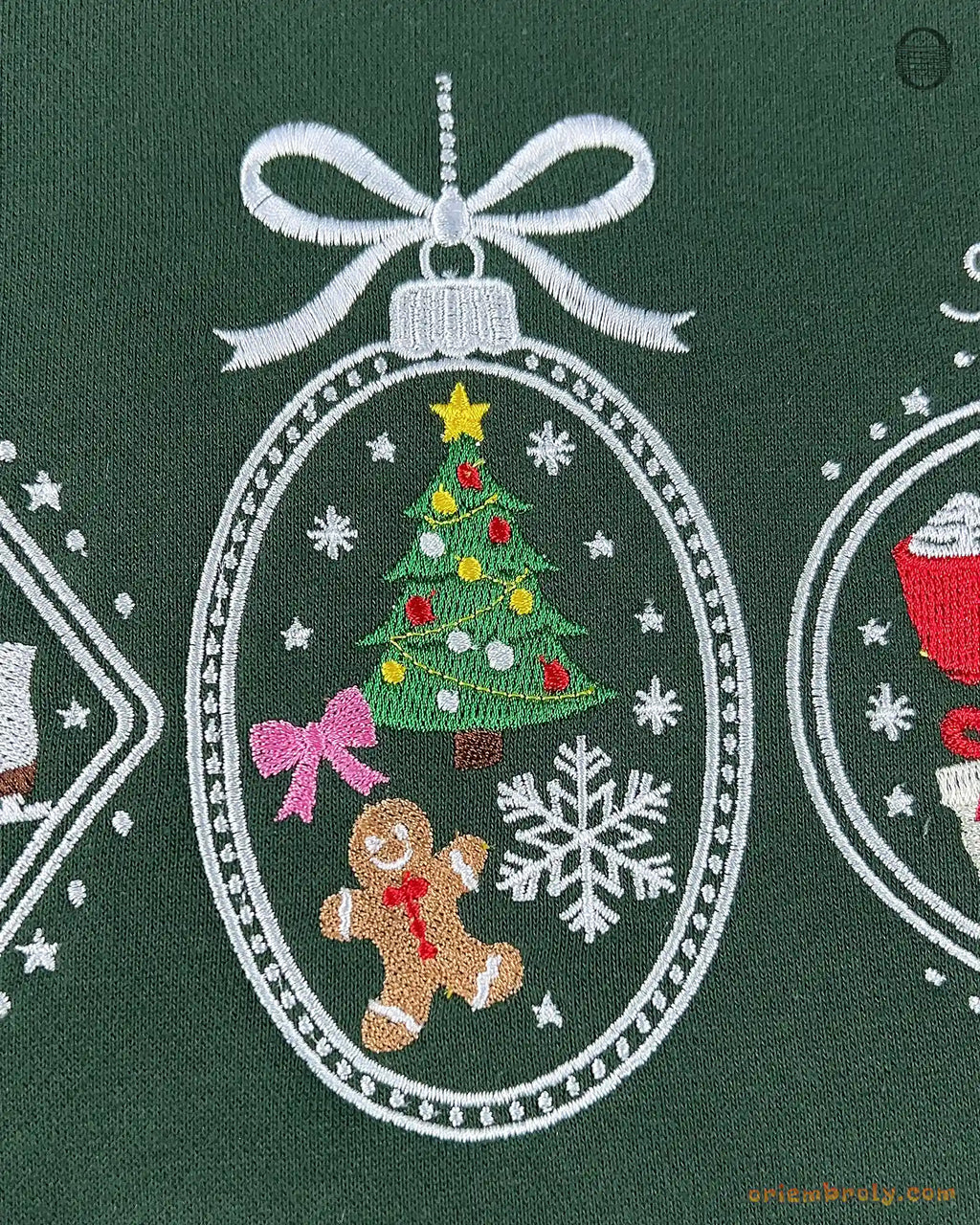 Merry Bright Christmas Baubles Ornaments Embroidered Forest Green Crewneck Sweatshirt