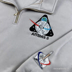 NASA Artemis II Embroidered Quarter Zip – Space Mission Pullover Sweatshirt