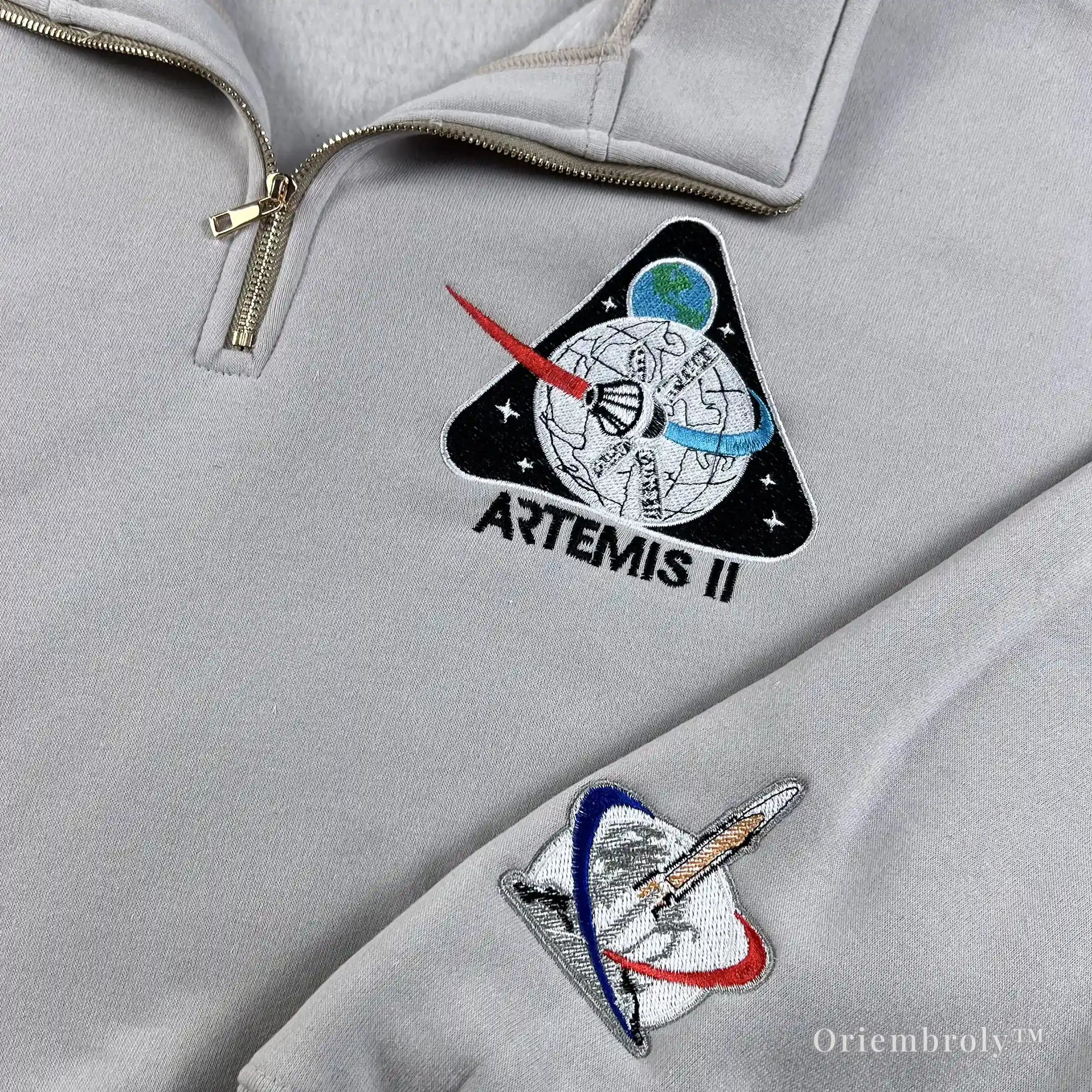 NASA Artemis II Embroidered Quarter Zip – Space Mission Pullover Sweatshirt