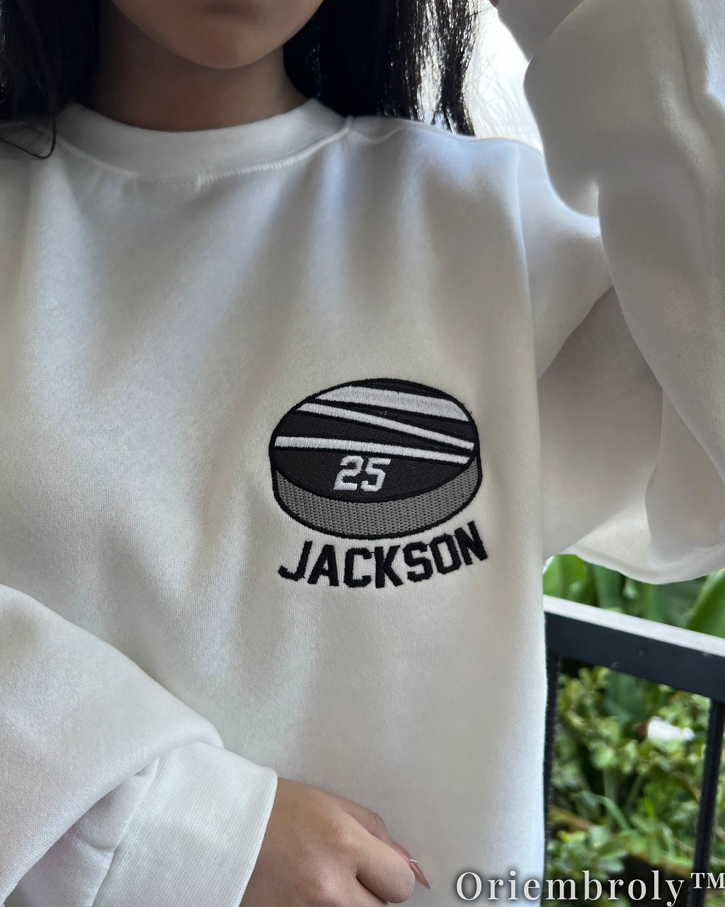 Custom Hockey Puck Embroidered Sweatshirt, Personalized Name Number Crewneck, Hockey Player Gift, Hockey Mom Sweater