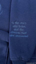Tone-on-Tone Embroidered Quarter Zip Sweatshirt, Matching Crest & Moon Sleeve Detail, Fantasy Inspired Pullover