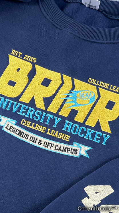 Briar University Hockey Embroidered Sweatshirt – Vintage Collegiate Crewneck