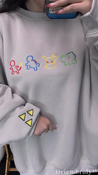 Minimalist Pokemon Kanto Starters Embroidered Sweatshirt – Pikachu Anime Cream Crewneck