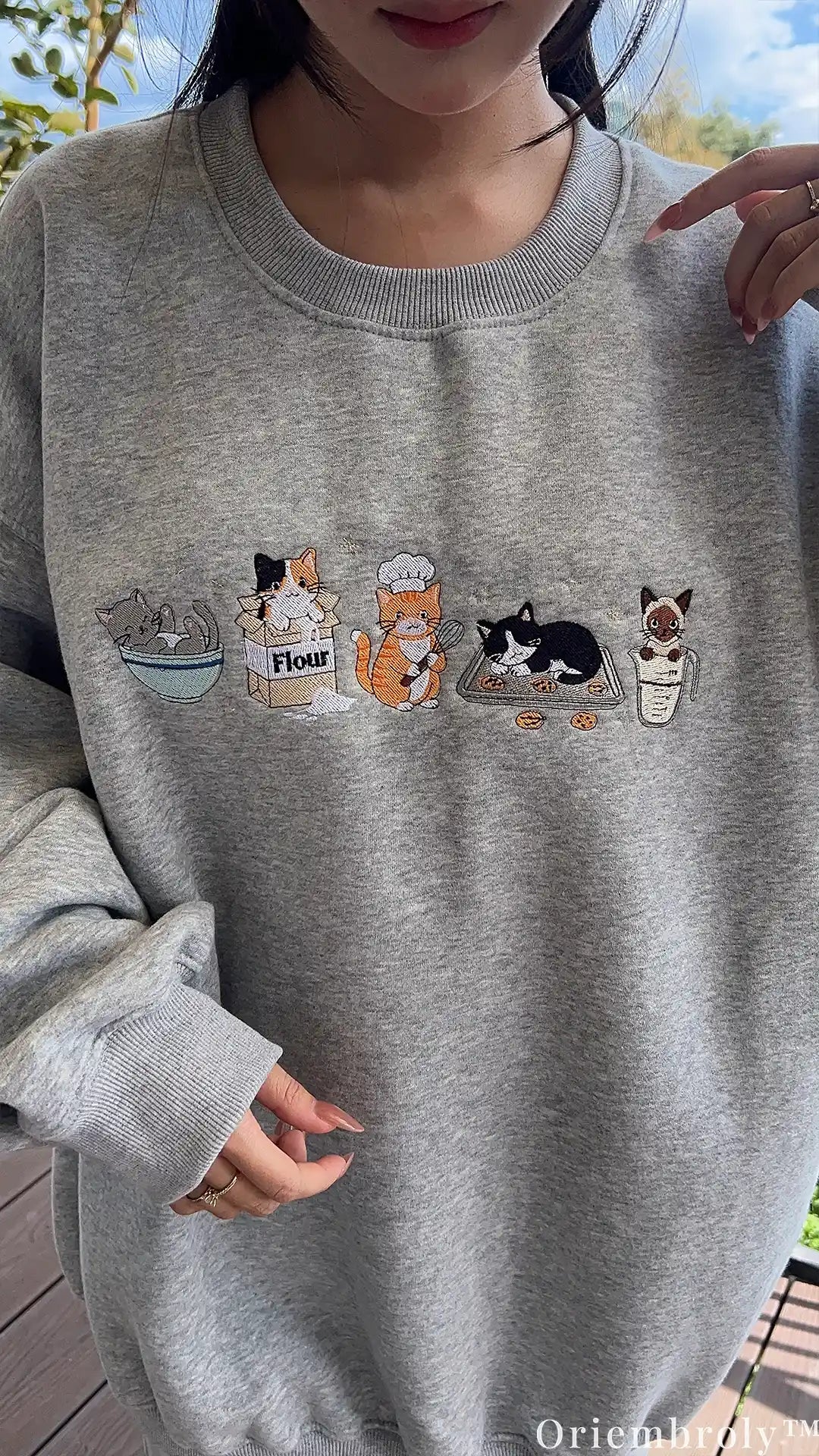 Baking Cats Culinary Ingredients Embroidered Crewneck Sweatshirt