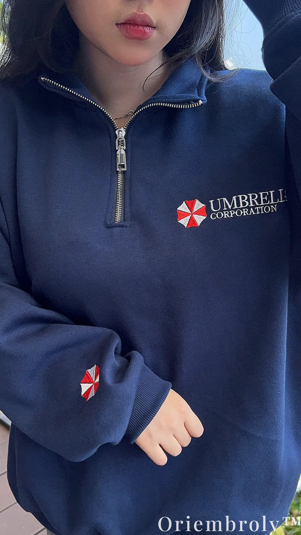 Resident Evil Umbrella Corporation Embroidered Quarter Zip Pullover – Gamer Sweatshirt