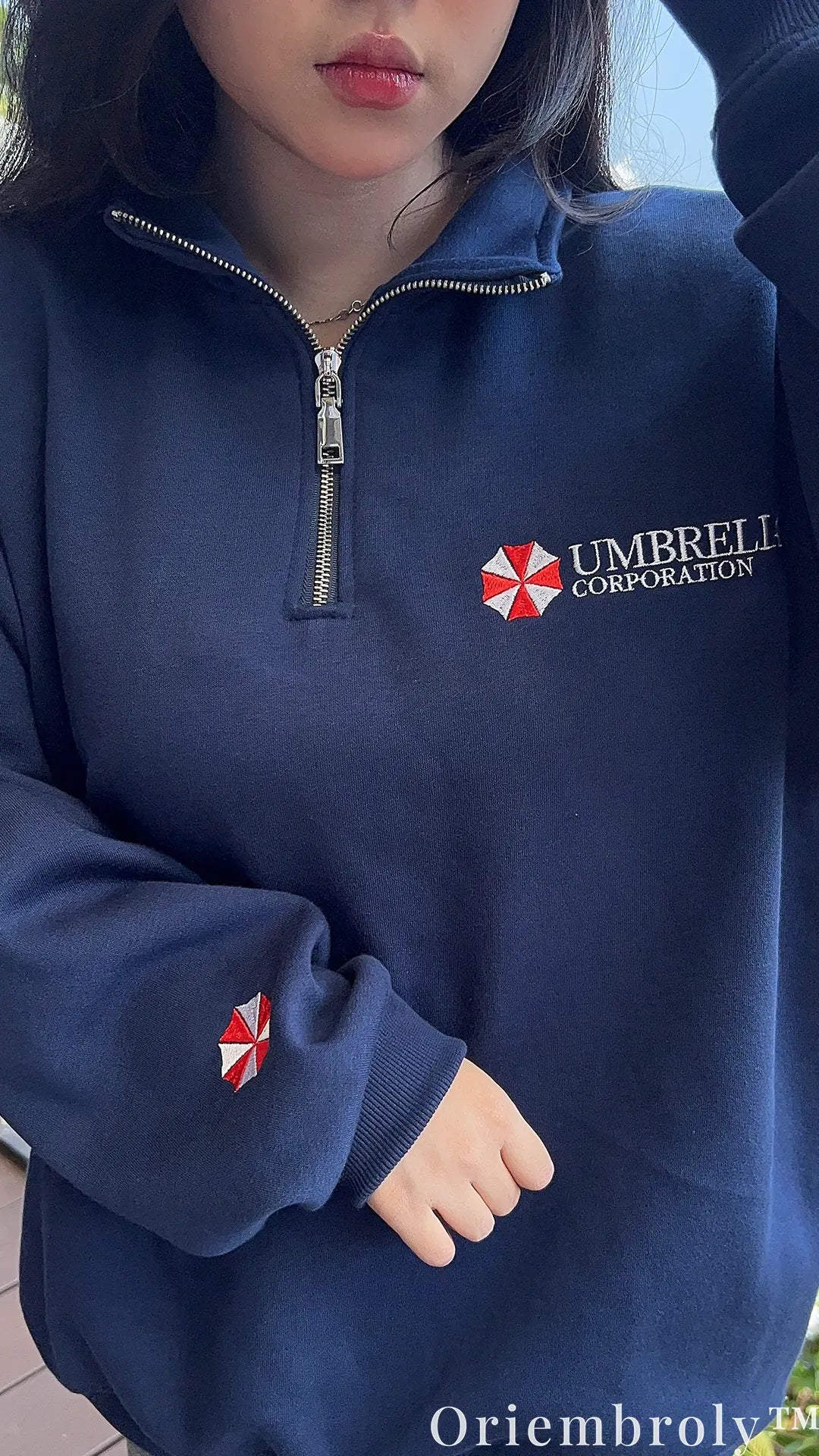 Resident Evil Umbrella Corporation Embroidered Quarter Zip Pullover – Gamer Sweatshirt