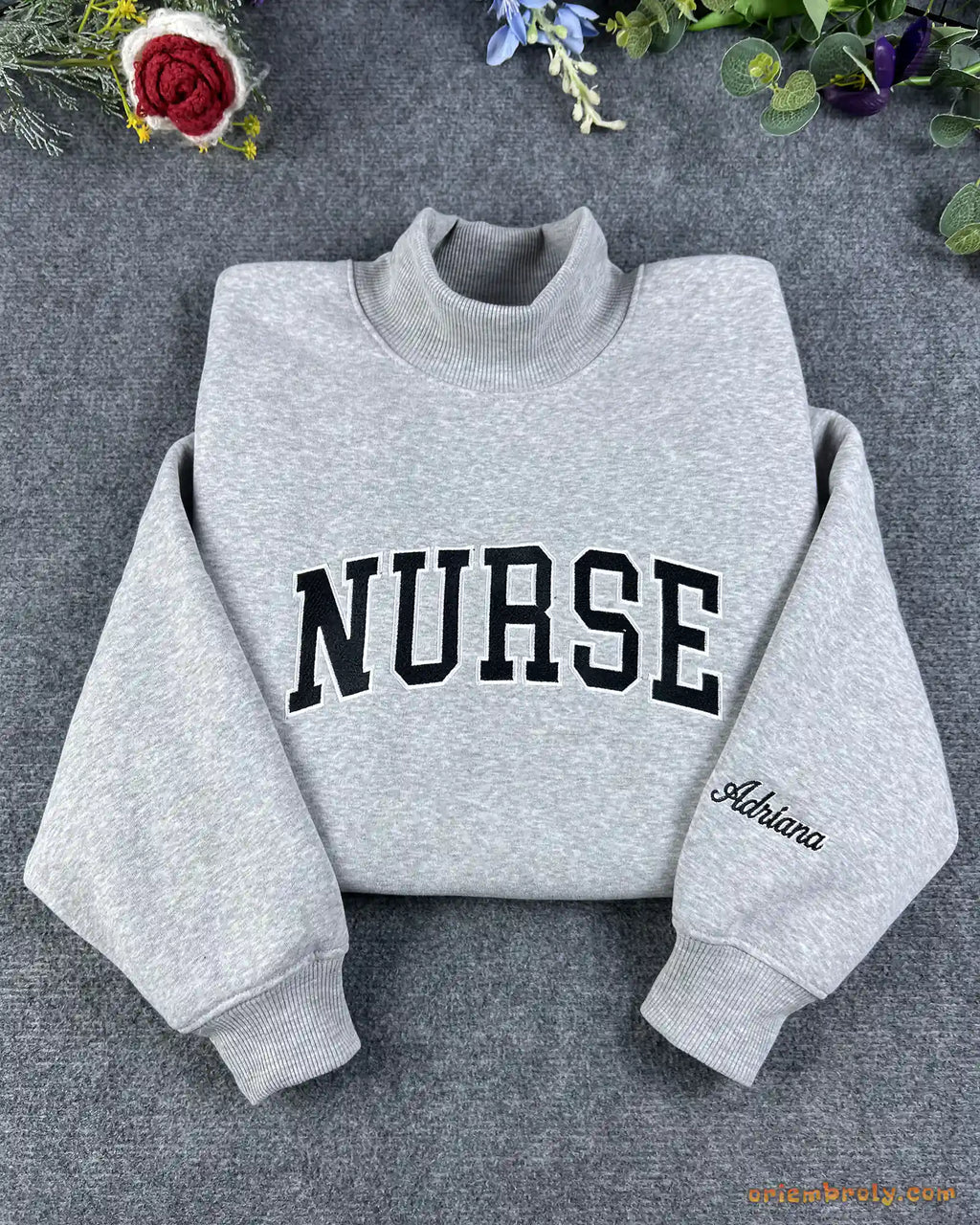 Custom Arched Varsity Collegiate Embroidered Oversized Mock Neck Sweatshirt