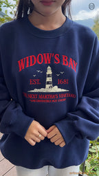 Widow's Bay Lighthouse Cursed Coastal Mystery Embroidered Navy Sweatshirt