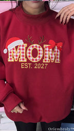 Festive Gingham Plaid Mom and Dad Christmas Embroidered Sweatshirt Set