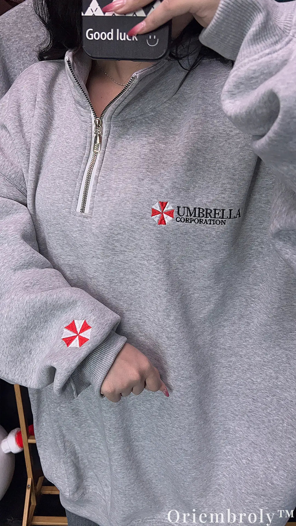 Resident Evil Umbrella Corporation Embroidered Quarter Zip Pullover – Gamer Sweatshirt