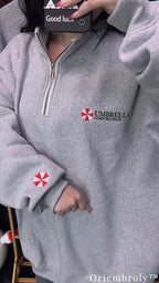 Resident Evil Umbrella Corporation Embroidered Quarter Zip Pullover – Gamer Sweatshirt