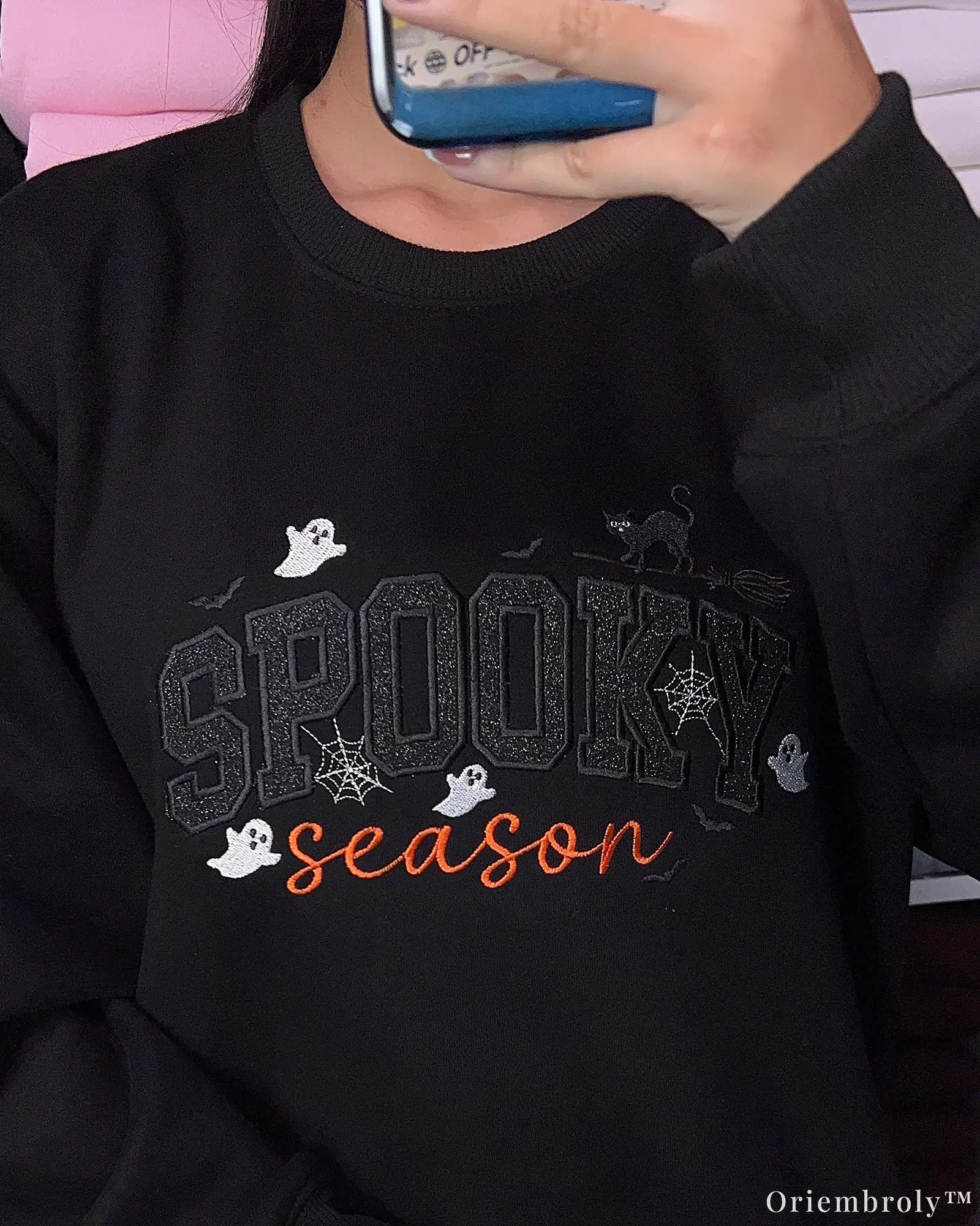 Matching Halloween Embroidered Sweatshirt Set for Family & Couples – Black Crewneck