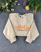 Pumpkin Season Gingham Patchwork Embroidered Dark Brown Crewneck Sweatshirt