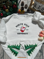 North Pole Side Bow Embroidered Sweatshirt, Santa Xmas Hoodie, Merry Christmas Embroidery, Winter Holiday Sweatshirt