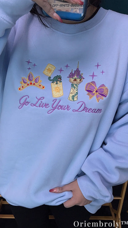 Tangled Rapunzel Embroidered Sweatshirt – Go Live Your Dream Pastel Princess Crewneck