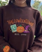 Spooky Town Est. 1998 Embroidered Crewneck Sweatshirt, Magical Halloween Pumpkin Design