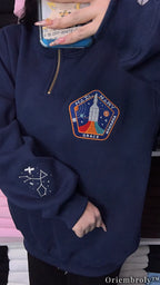 Space Mission Reader Embroidered Sweatshirt | Sci-Fi Book Lover Fleece Crewneck