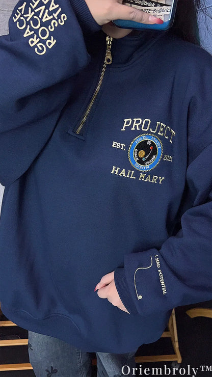 Project Hail Mary Embroidered Quarter Zip – Sci-Fi NASA Patch Space Sweatshirt