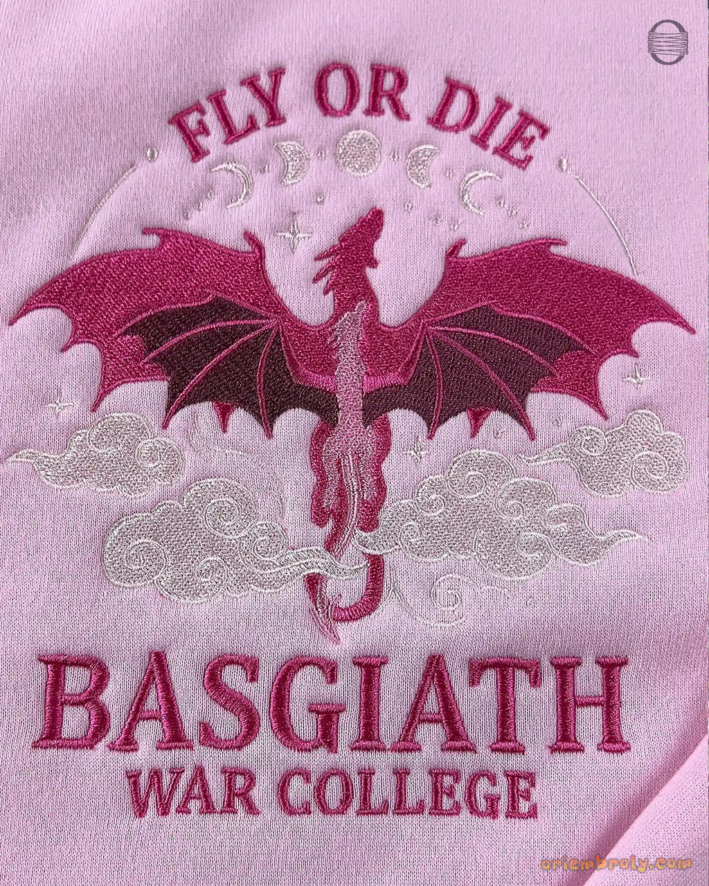 Fly Or Die Dragon Basgiath War College Embroidered Soft Pink Sweatshirt