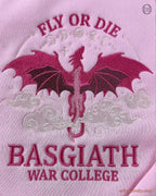 Fly Or Die Dragon Basgiath War College Embroidered Soft Pink Sweatshirt