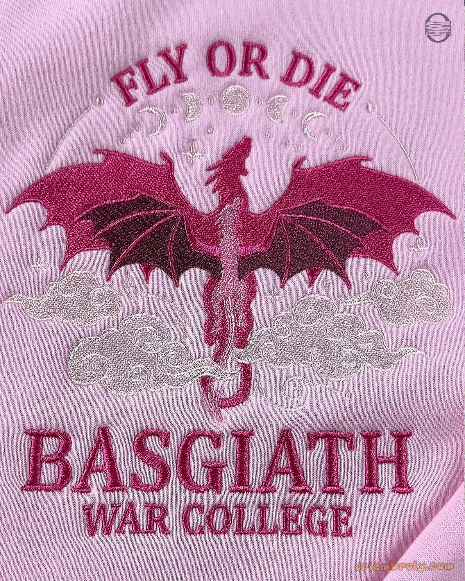 Fly Or Die Dragon Basgiath War College Embroidered Soft Pink Sweatshirt