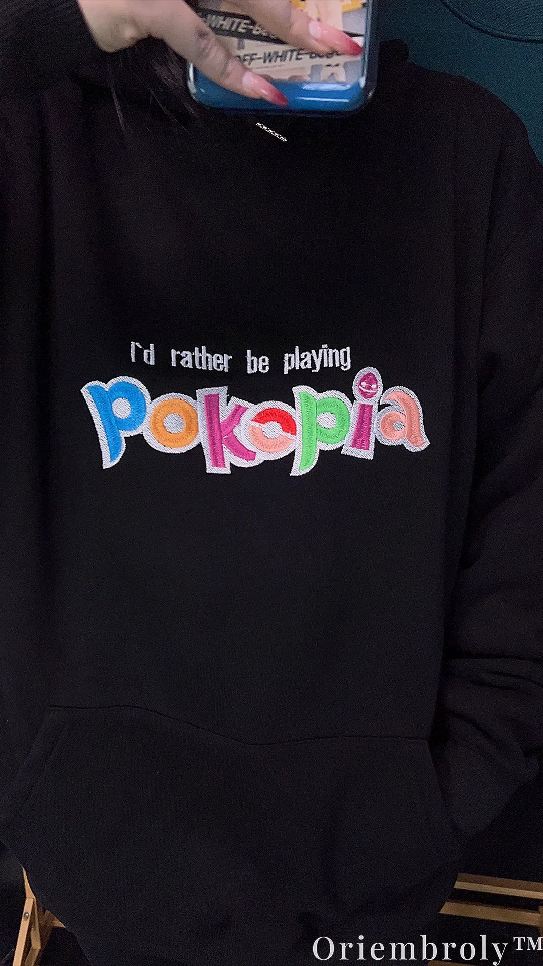 I’d Rather Be Playing Pokopia Embroidered Hoodie – Retro Gamer Y2K Streetwear Pullover
