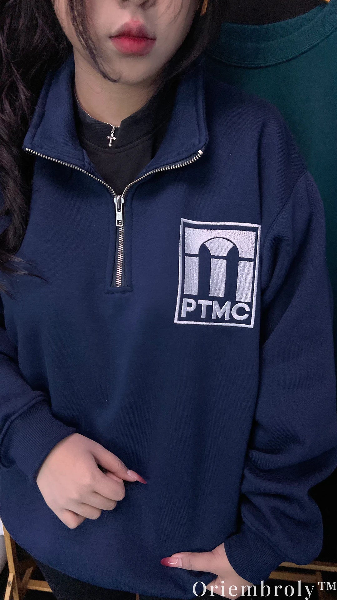 Descent PTMC Embroidered Quarter Zip – Retro Sci-Fi Gaming Pullover Navy Sweatshirt