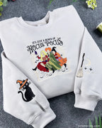 Halloween Embroidered Crewneck Sweatshirt Vintage Witch-Inspired Chest & Sleeve Design Unisex Oversized Pullover