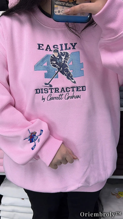 Easily Distracted by Hockey Romance Embroidered Sweatshirt – Off Campus Bookish Crewneck