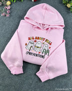 All About Fall Prevention Cute Ghost Nurse Embroidered Pink Hoodie