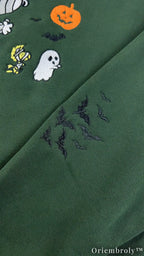 Embroidered Mummy Puppy Halloween Sweatshirt – Cute Ghost & Pumpkin Cozy Fleece Crewneck