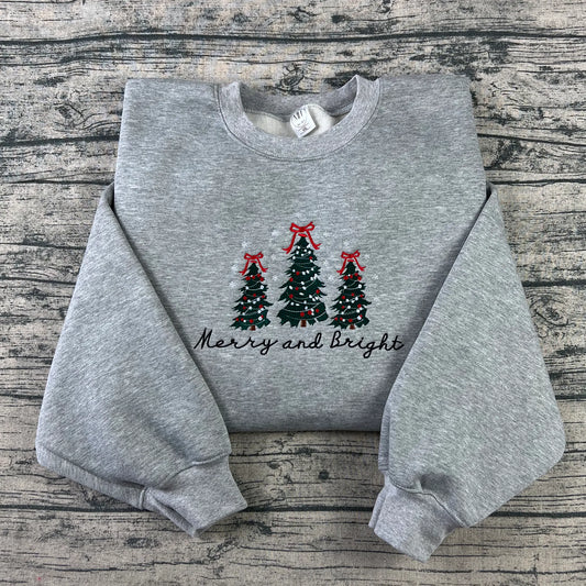 Christmas Tree Sweater, Merry and Bright Embroidered