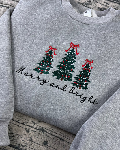 Christmas Tree Sweater, Merry and Bright Embroidered