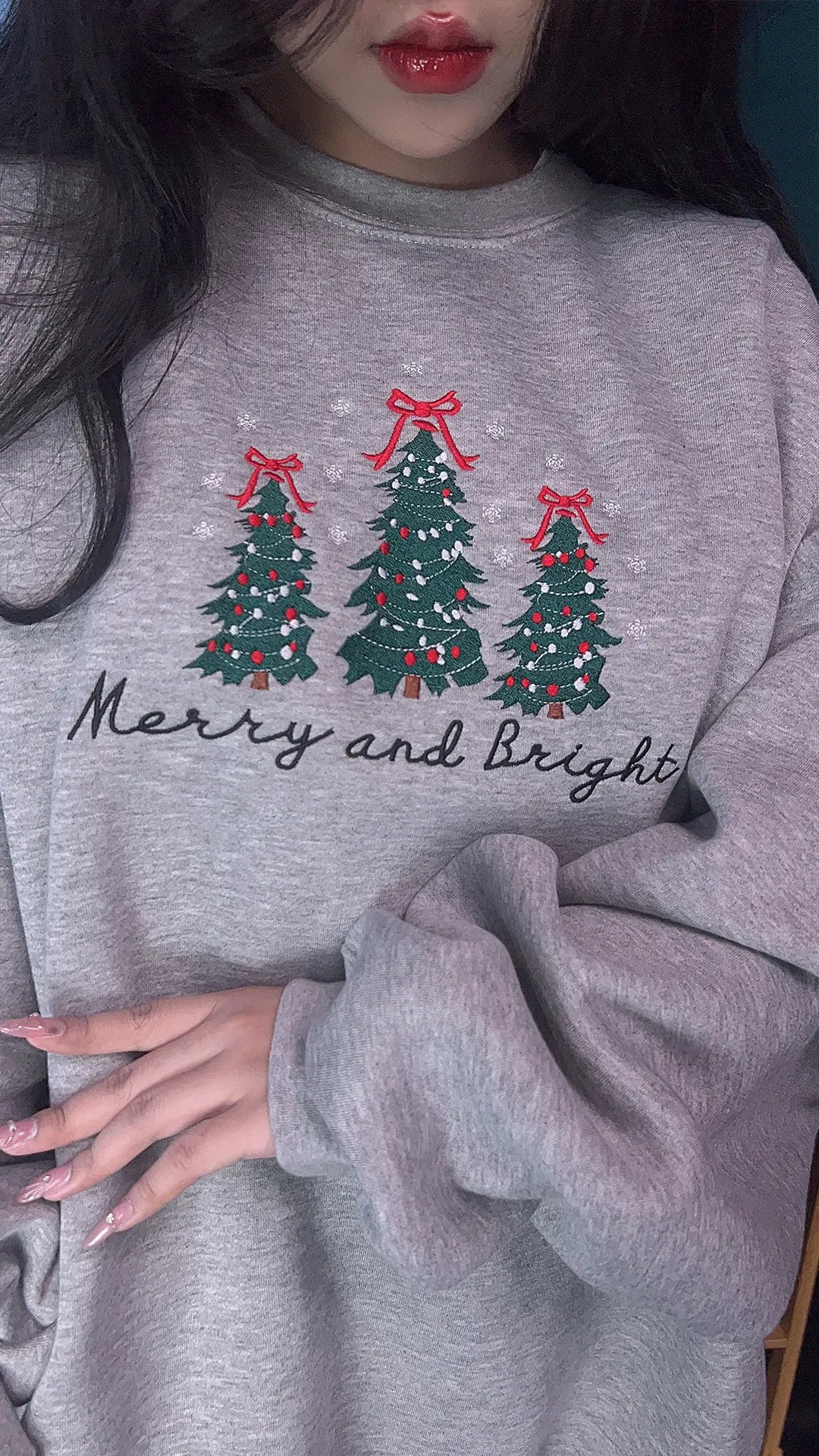 Christmas Tree Sweater, Merry and Bright Embroidered