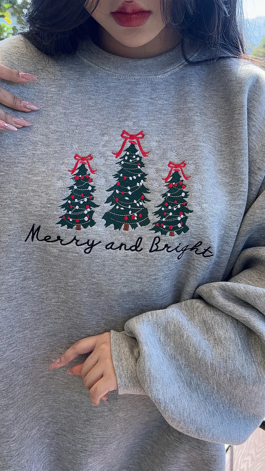 Christmas Tree Sweater, Merry and Bright Embroidered