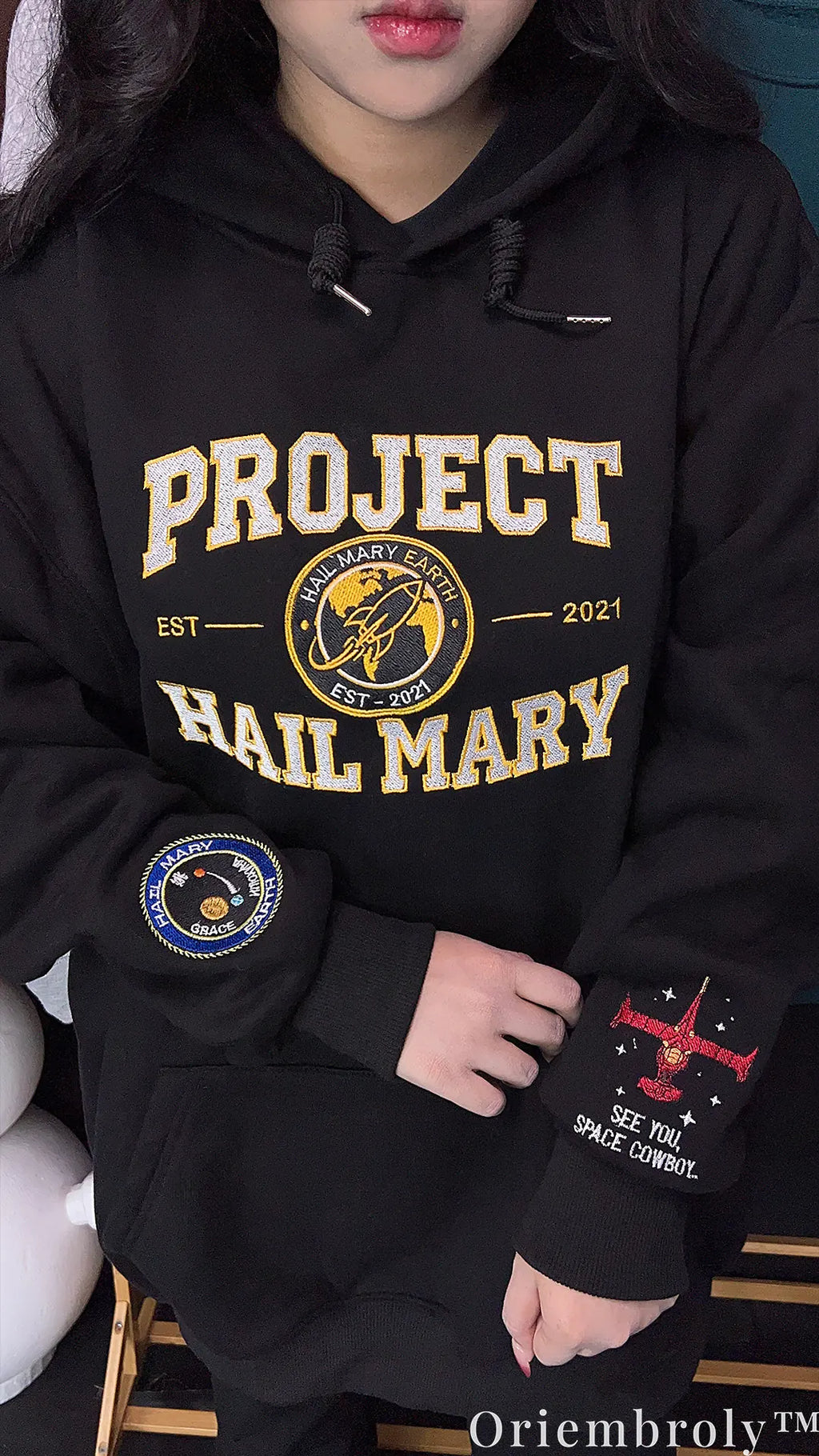 Project Hail Mary x Cowboy Bebop Embroidered Hoodie – Space Cowboy Anime Sweatshirt