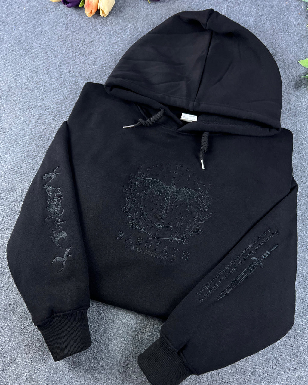 Riders Quadrant Shadow Embroidered Hoodie – Dragon War College Tone-on-Tone Sweatshirt – Book Lover Gift