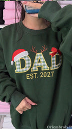 Festive Gingham Plaid Mom and Dad Christmas Embroidered Sweatshirt Set
