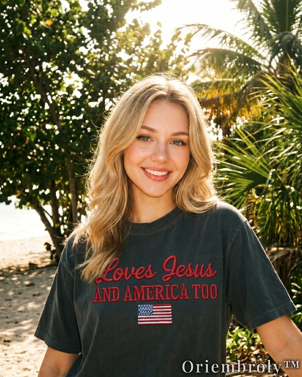 Loves Jesus and America Too Embroidered Tee – Vintage Americana Crewneck