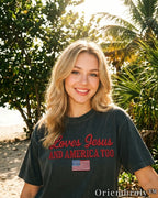 Loves Jesus and America Too Embroidered Tee – Vintage Americana Crewneck
