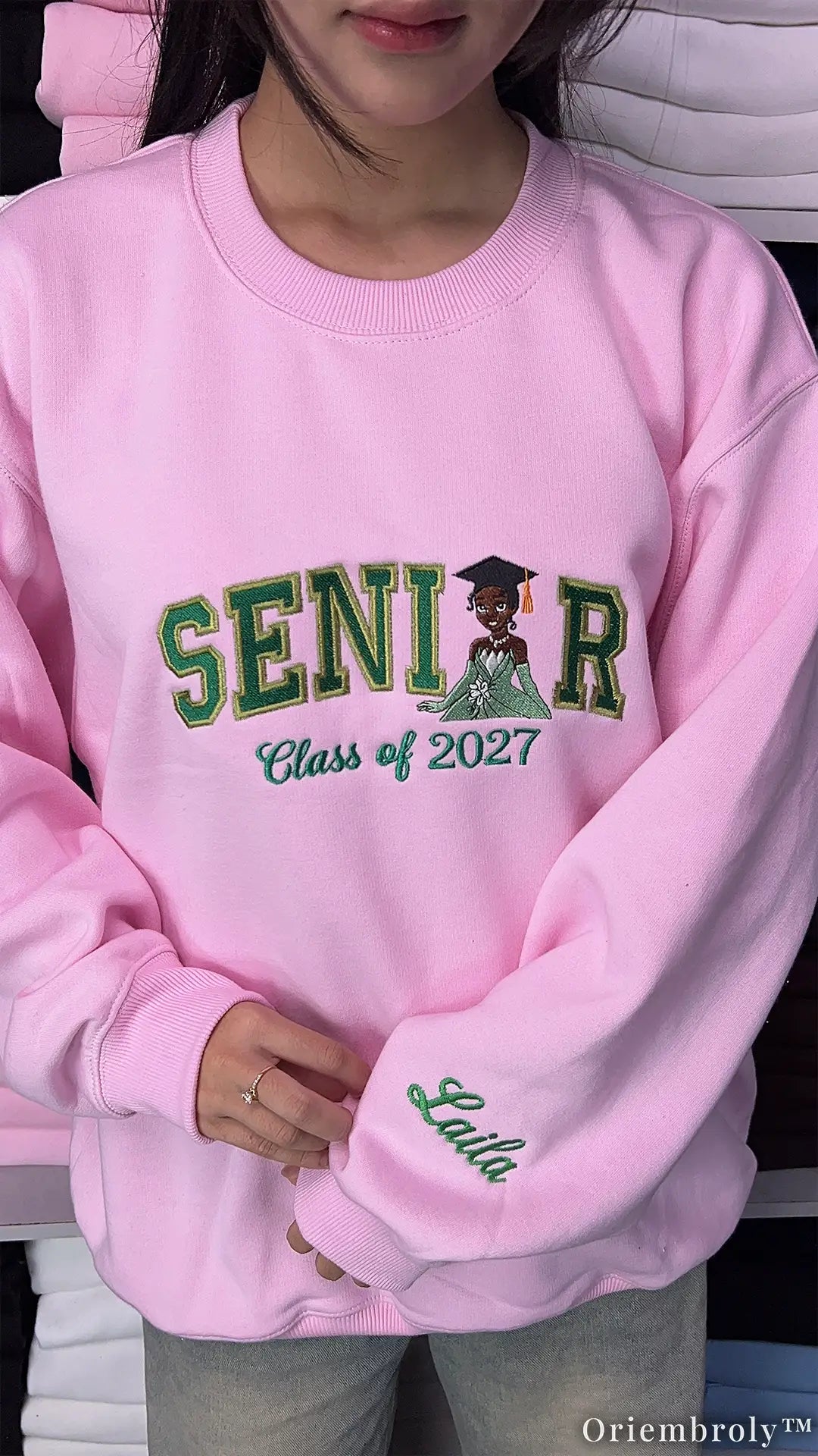 Personalized Senior 2027 Embroidered Sweatshirt – Custom Class of 2027 Graduation Crewneck, Name Sleeve Gift