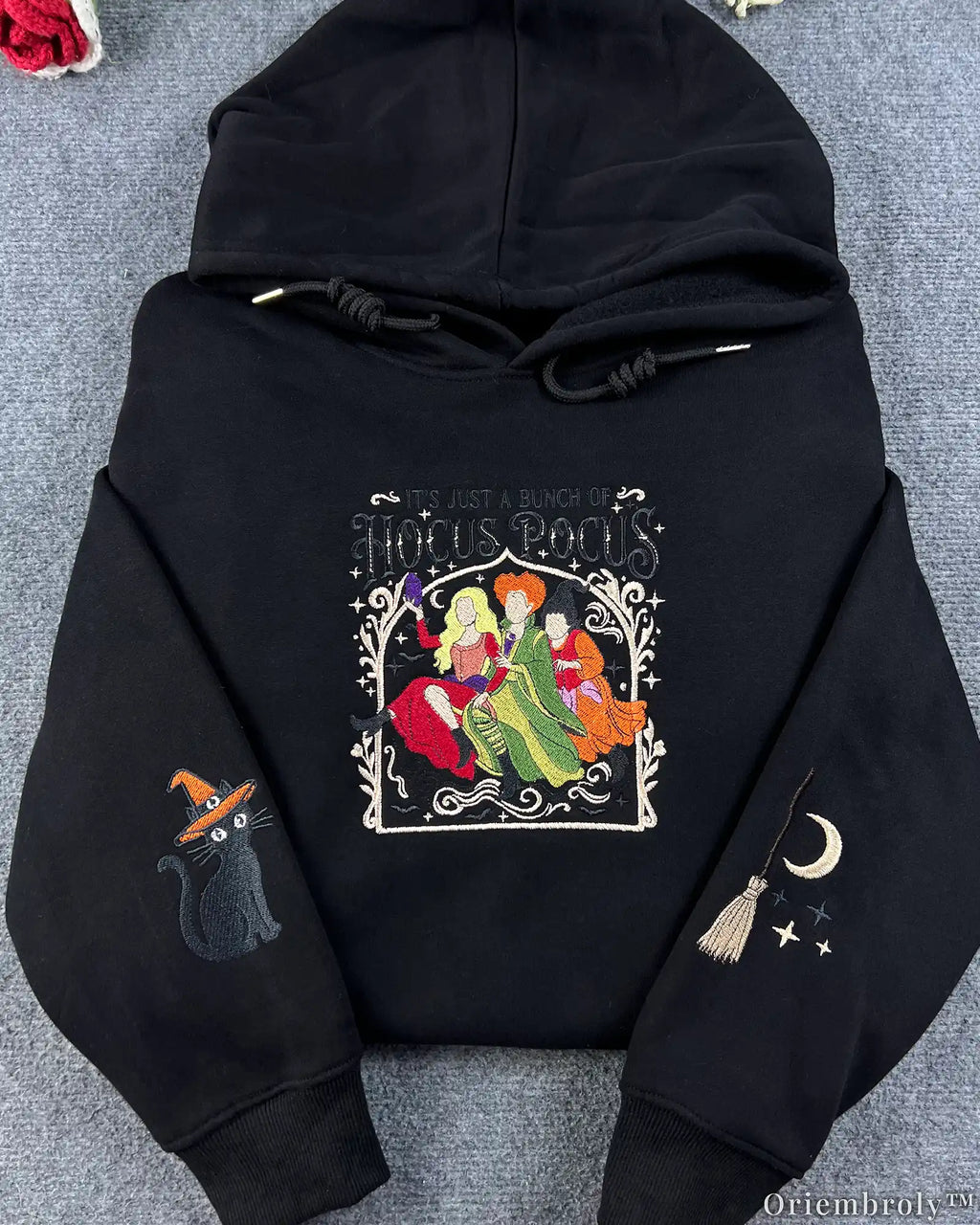 Halloween Embroidered Crewneck Sweatshirt Vintage Witch-Inspired Chest & Sleeve Design Unisex Oversized Pullover